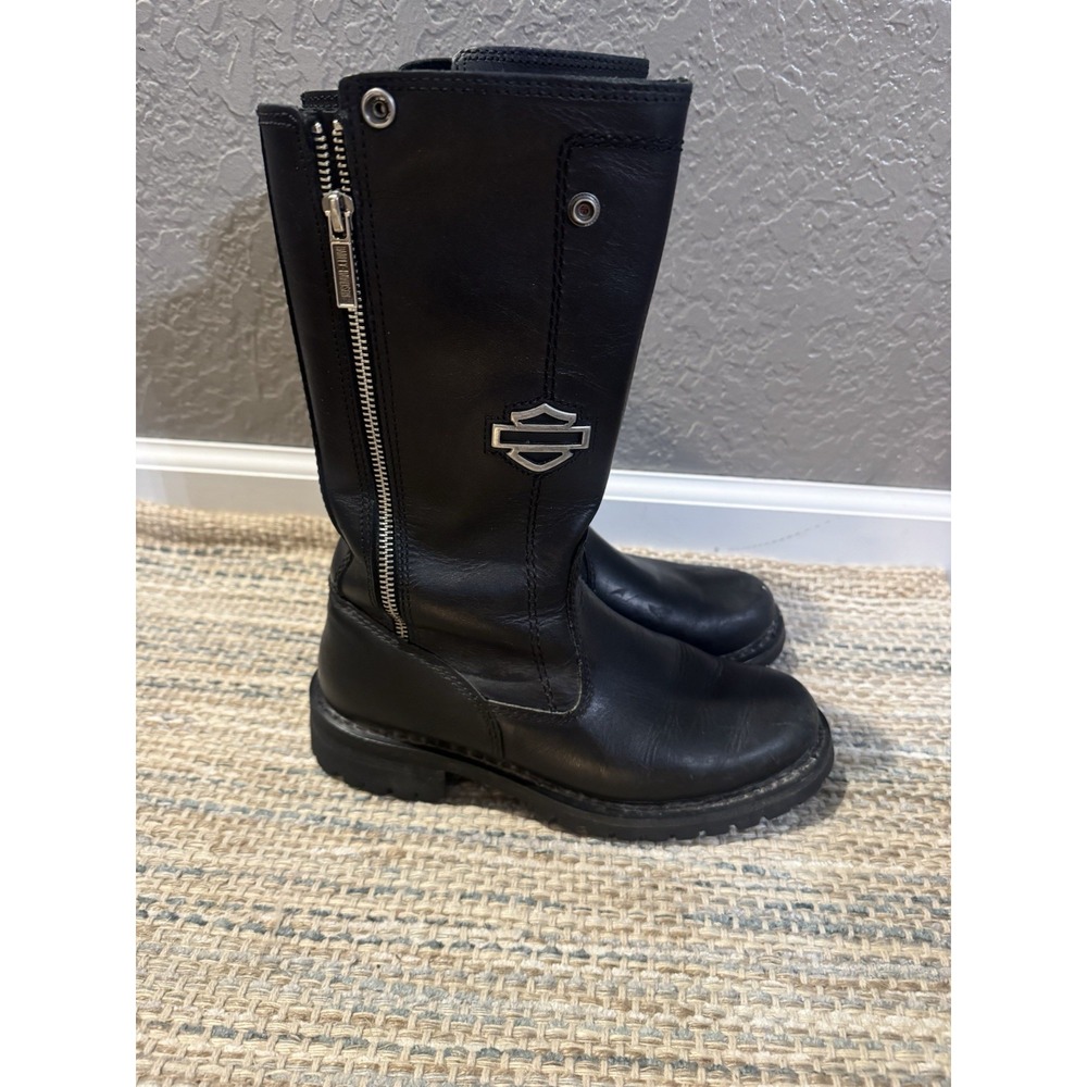 Harley Davidson Edie Mid Length Black Boots Silver Tab Logo 7.5